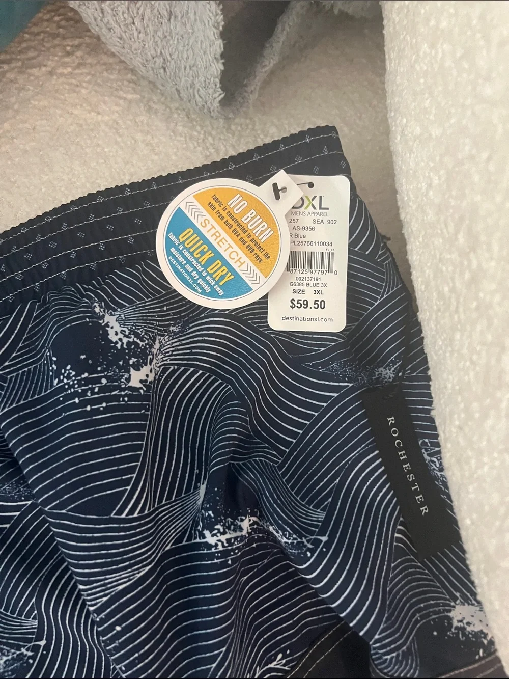 Men's Athletic Swim Shorts in Navy with Wave Pattern